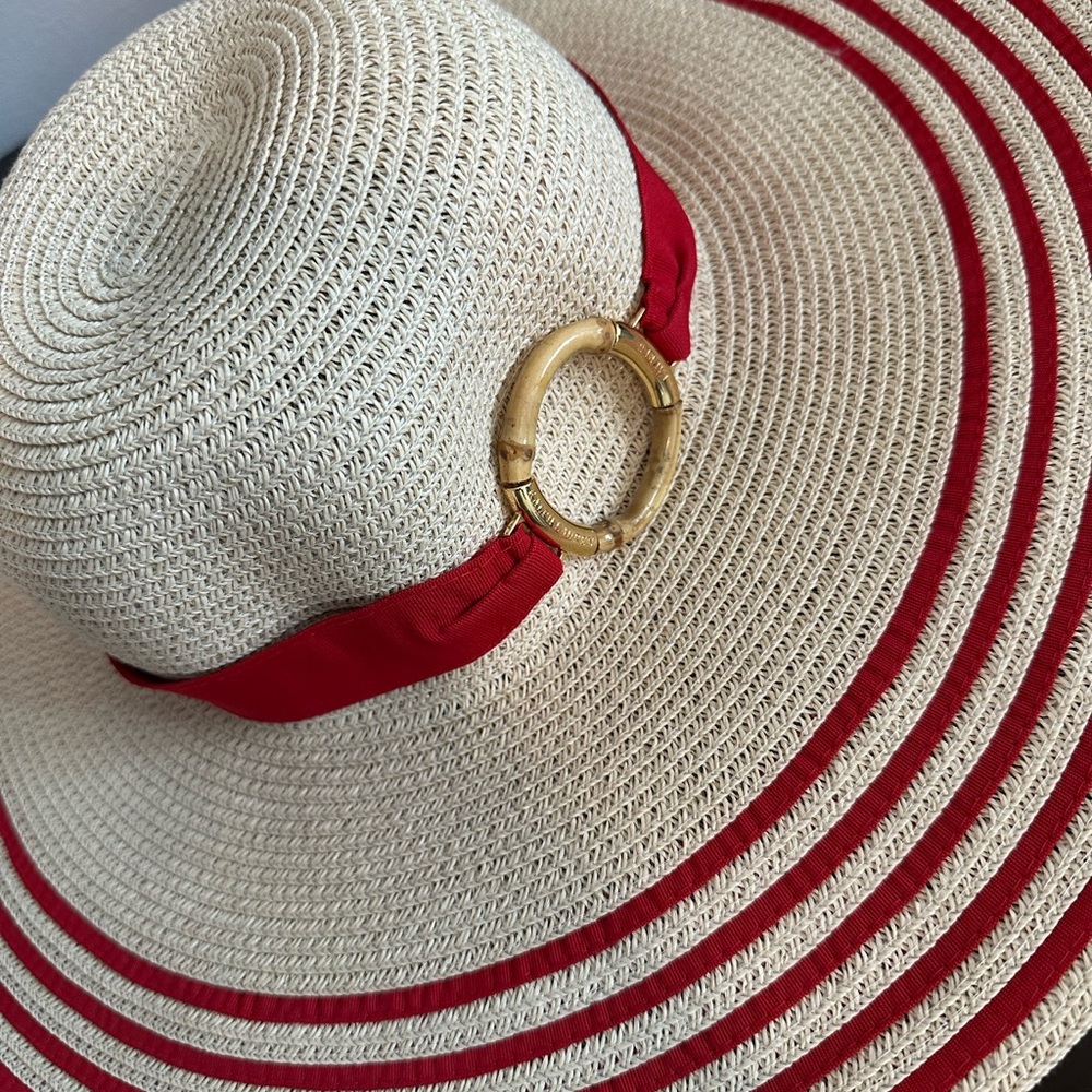 Lauren Ralph Lauren Red and Cream Wide Brim Hat